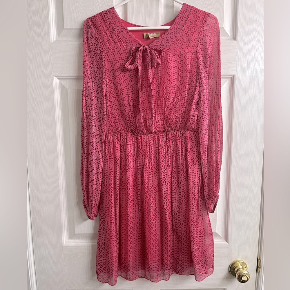 CARLA CONTI silk dress with pleated skirt and puff 3/4 sleeves.  Size S